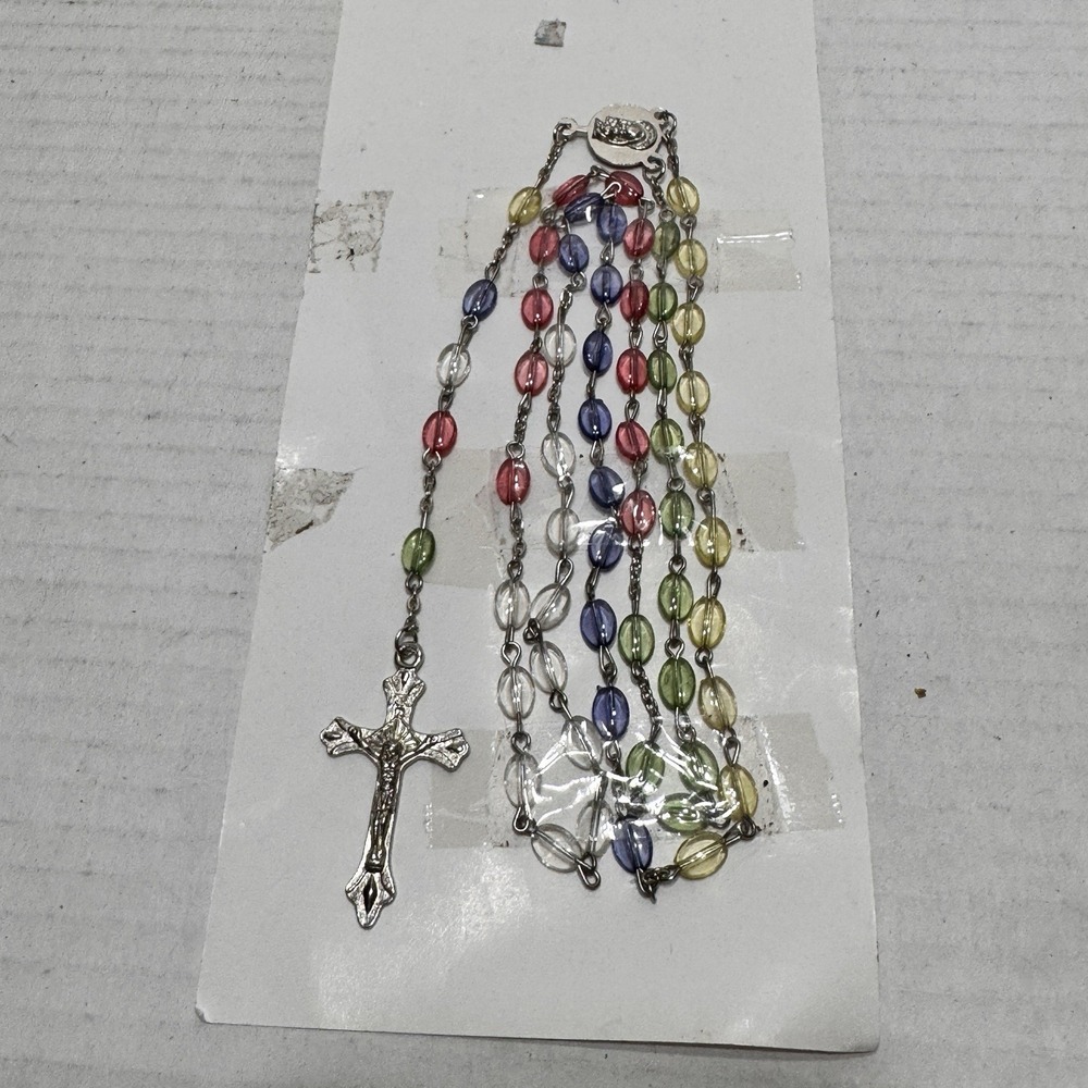 Vintage Rainbow Acrylic Bead Catholic Rosary Colourful Cross